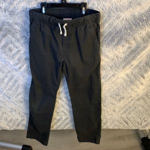 Dark gray cargo pants with drawstring waist